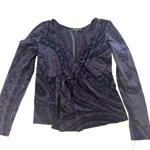 Etro Knit Top EU 44 Sewn Surplice Mesh Back Long Sleeve 8 Medium